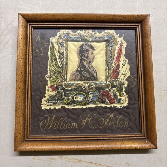 Framed Trapunto Embroidery: William Henry Allen War of 1812 Naval Commandant - Picture 1 of 8